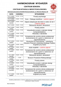 Harmonogram wydarzeń w listopadzie w Centrum Integracji Międzypokoleniowej