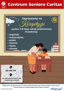 Zapraszamy na bezpłatne korepetycje w Centrum Seniora Caritas! 